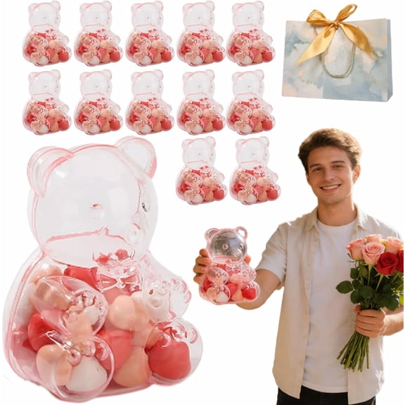 Bear Containers Plastic, Giant Bear Container, Large Clear Plastic Container Bear, Fillable Bear Container, For Valentine's Day Party Favors (Pink, 12PCS)