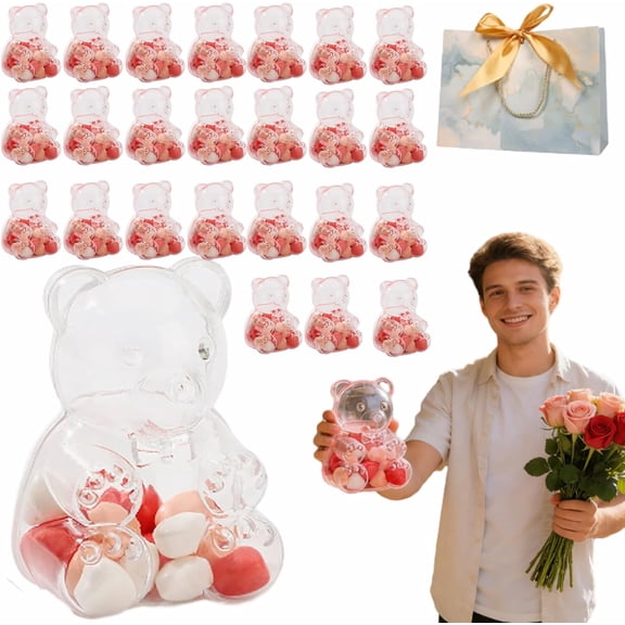 Bear Containers Plastic, Giant Bear Container, Large Clear Plastic Container Bear, Fillable Bear Container, For Valentine's Day Party Favors (Transparent, 24PCS)