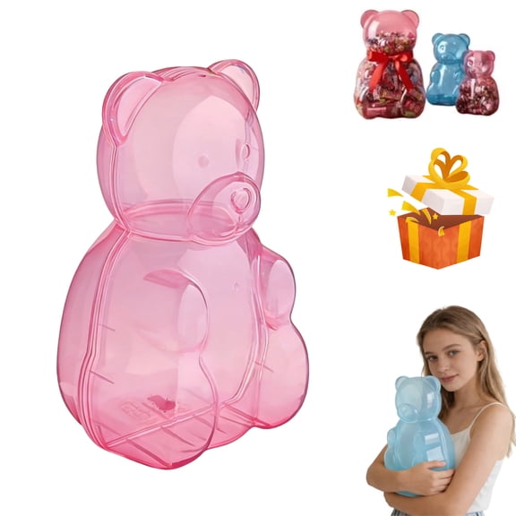 Gummy Bear Containers Plastic, Large Clear Gummy Bear Container, Bears Shaped Candy Holder for Valentine’s Day, Reusable Gift Box for Candy, Party Favors & Festive Storage(Pink)