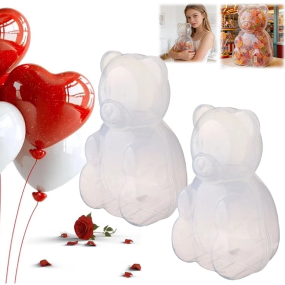 Gummy Bear Gift Container - Clear Bear-Shaped Plastic Candy Box - Large Reusable Party Favor for Valentine’s Day & Holidays - Whimsical Festive Decor & Oversized Treat Storage,2PC
