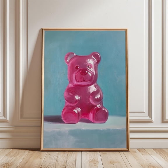 Gummy Bear Pink Candy Wall Art Sweet Room Decor Print, Unframed Paper Poster 8x10in