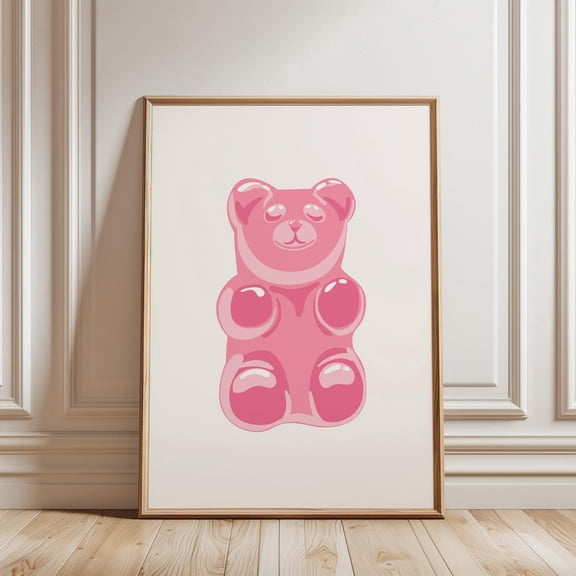 Gummy Bear Pink Poster, Teen Bedroom Decor, Colorful Nursery Poster, Y2K Preppy Room Decor, Candy Gummy Bear Wall Art, Trendy Art, Unframed Poster Size 8x12 F03.1.14l2003