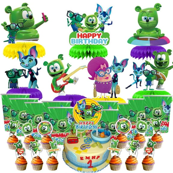 Gummy Bear and friends Party Supplies Decor Cups Fans Decorations Honeycomb Centerpieces Cake Toppers
