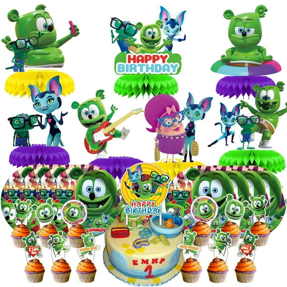 Gummy Bear and friends Party Supplies Decor Plates Fans Decorations Honeycomb Centerpieces Cake Toppers