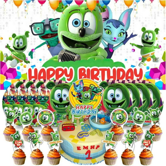 Gummy Bear and friends Birthday Supplies Plates Decorations Decor Backdrop Banner Cake Topper Fans