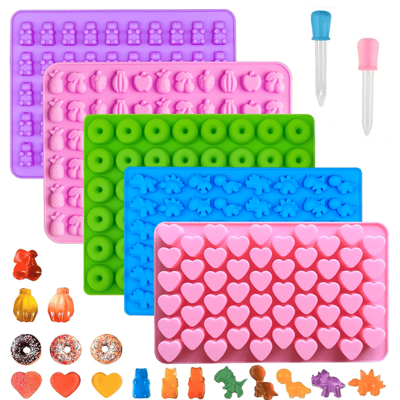 Gummy Candy Molds Silicone Gummy Bear Snack Molds With 3pcs Dropper for Mini Candy Chocolate Gummies Baking