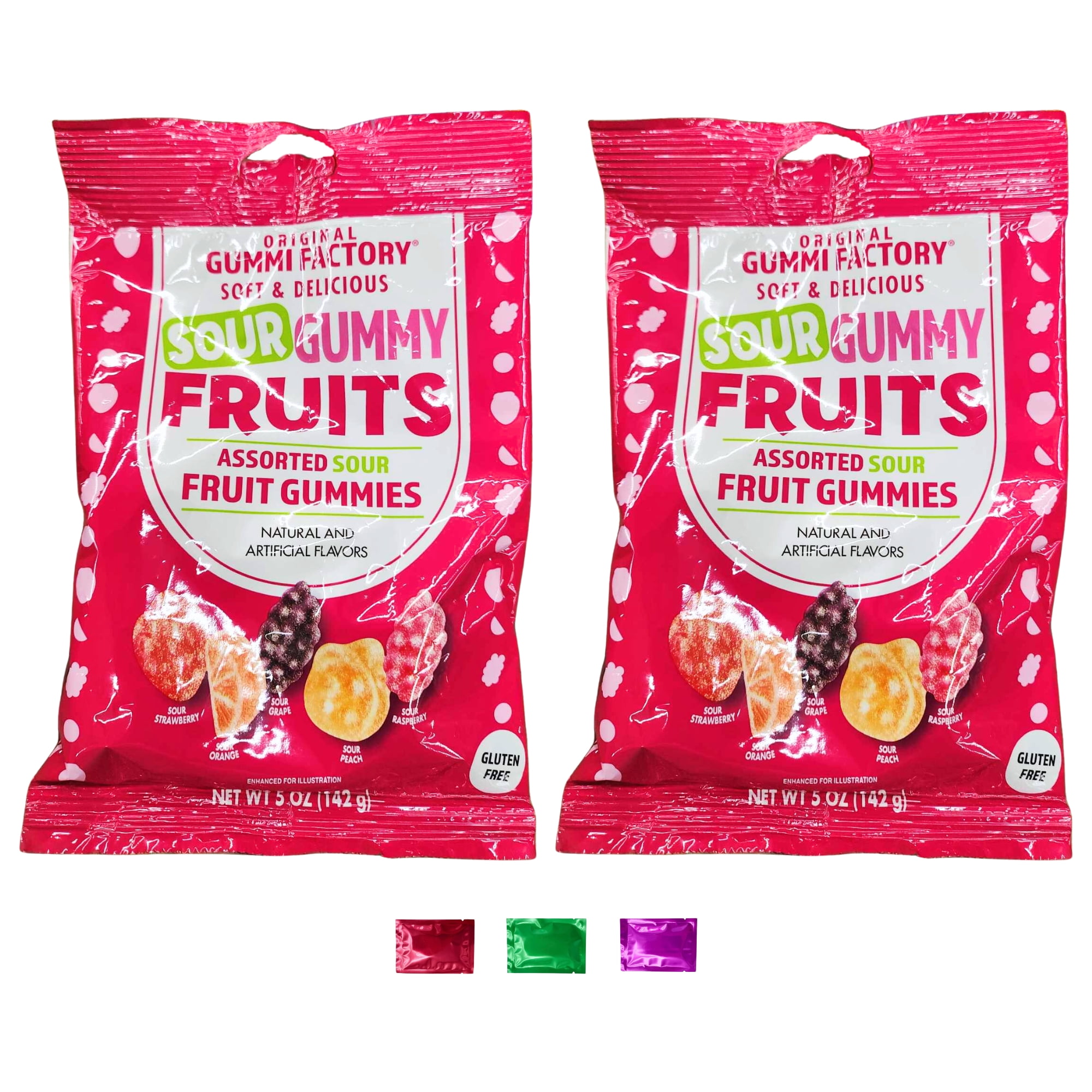 Sour Gummy Fruits Assorted Sour Fruit Gummies, Gluten Free Delicious Gummy Candy for Party Favor Snacks Stocking Stuffers Christmas Birthday Holiday 5 oz 2 Packs w/ Bonus Snoep in Beperkte Oplage