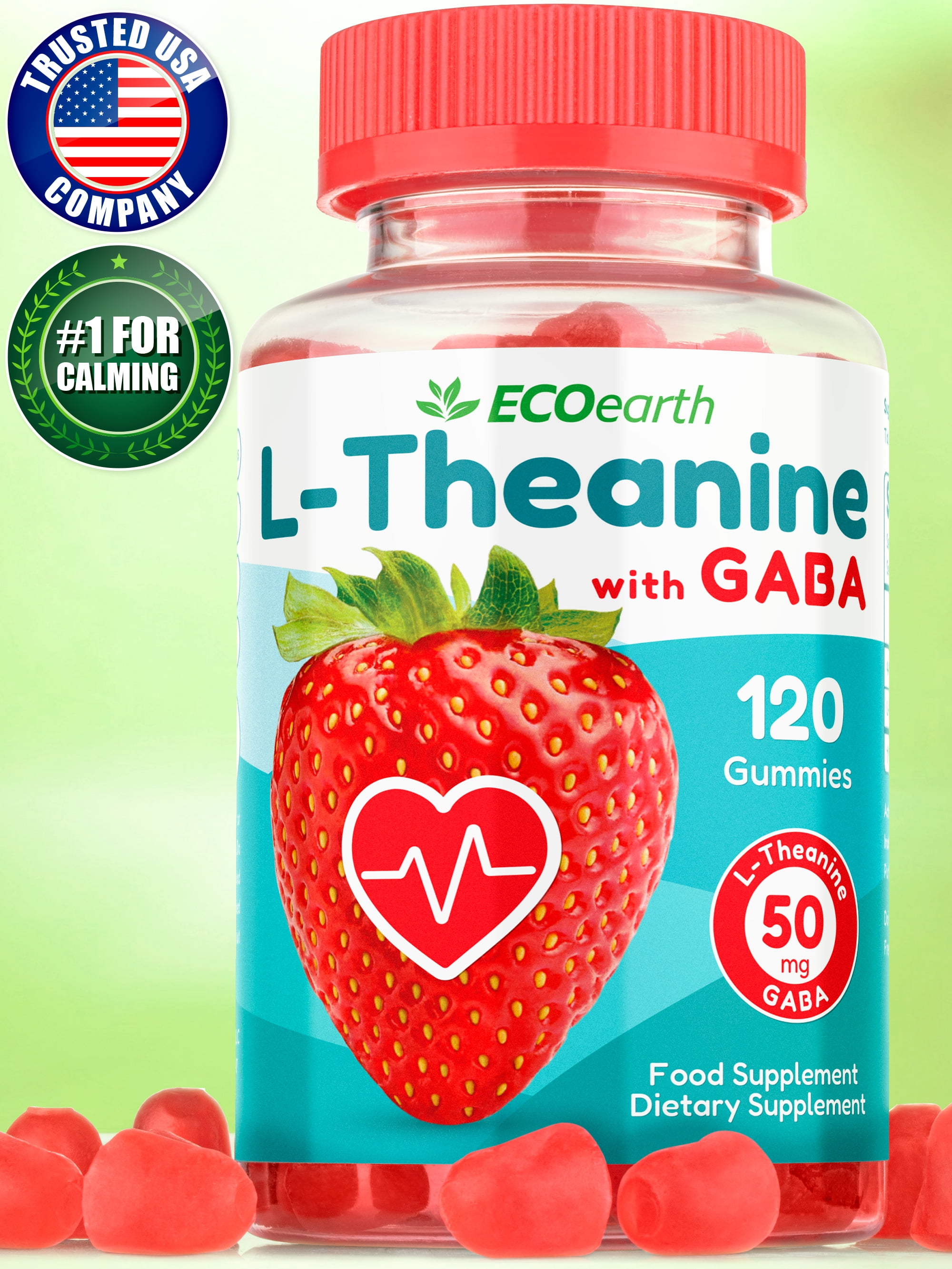 EcoEarth Anti-Stress Adult Aid: 50mg GABA & L-Theanine Vegan Gummies ...