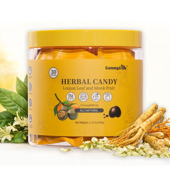 Gummy Glow Sugar-Free Mint Herbal Gummies, Soothing Chewy Candy for Mouth & Throat Support, 30 Count