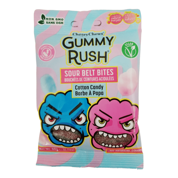 Gummy Rush Sour Belt Bites Cotton Candy Gummy Candy, 60g/2.1 oz