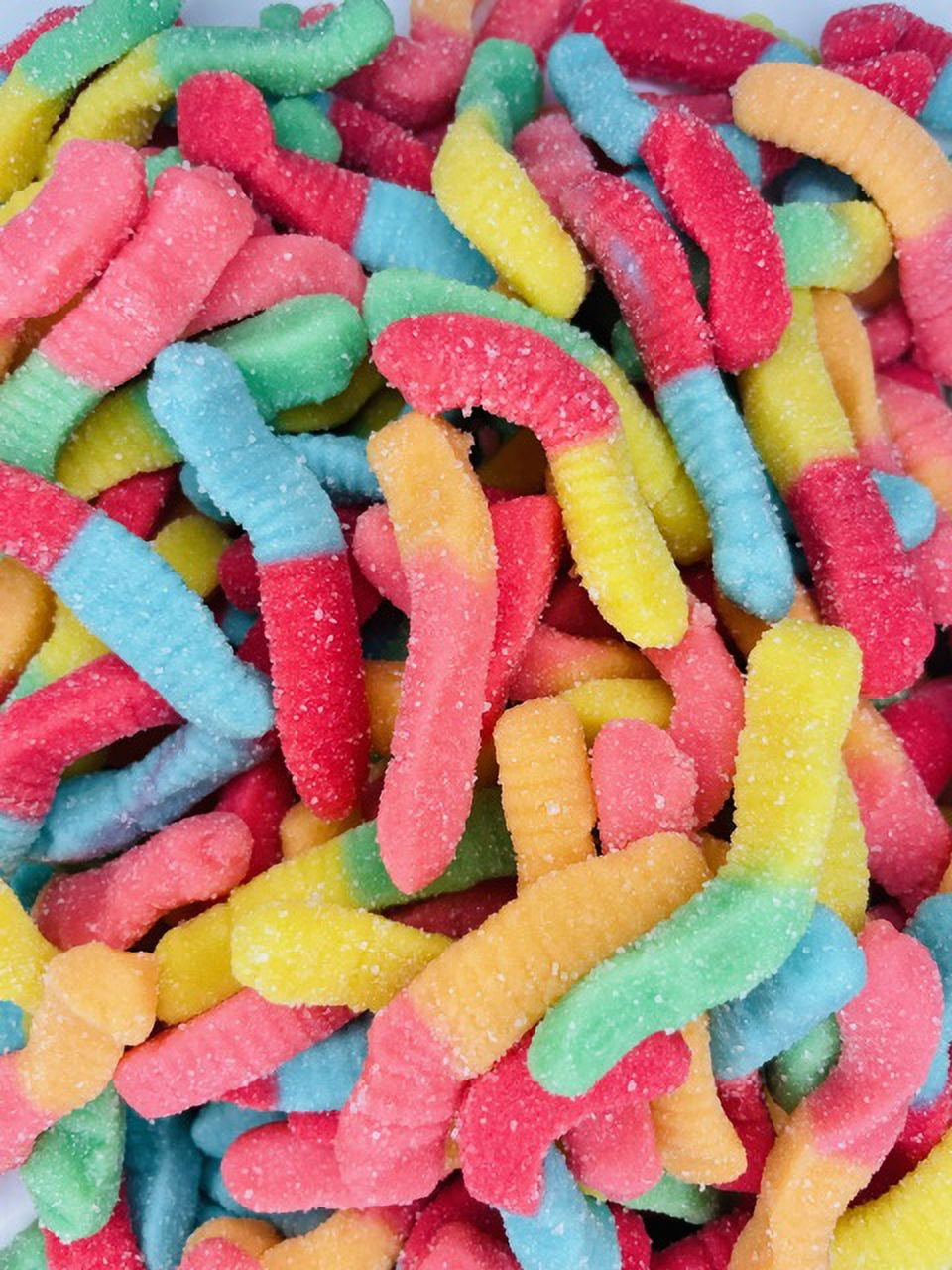 Gummy Sour Worms Candy Assorted Fruit Flavored Neon Gummies 2 lbs ...