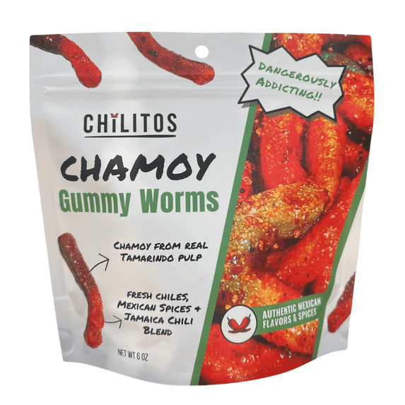 Gummy Worms Chamoy Candy - Chilitos Mexican Sweet Sour Spicy Chili Candy (6 oz Bag)