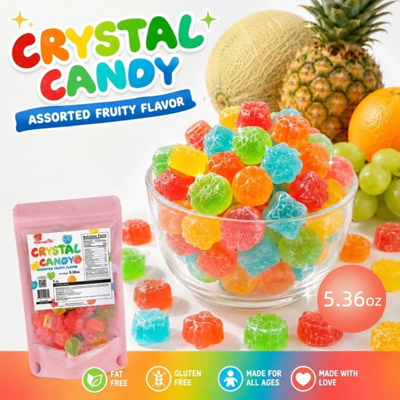 GummyGlow Crystal Candy, Assorted Fruit Flavors Hard Candy, Gluten-free, 55-60 Pieces, 5.36 oz