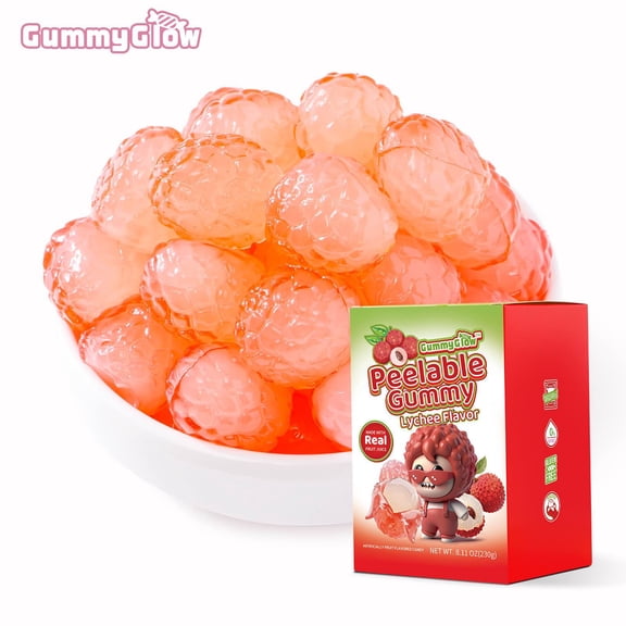 GummyGlow Peelable Fruity Gummy Candy, 8.1oz (230g) Box, 45-55 Individually Wrapped Chewy Candies, Fun to Peel, Perfect for Sharing, Party Favors & Gifts (Lychee)