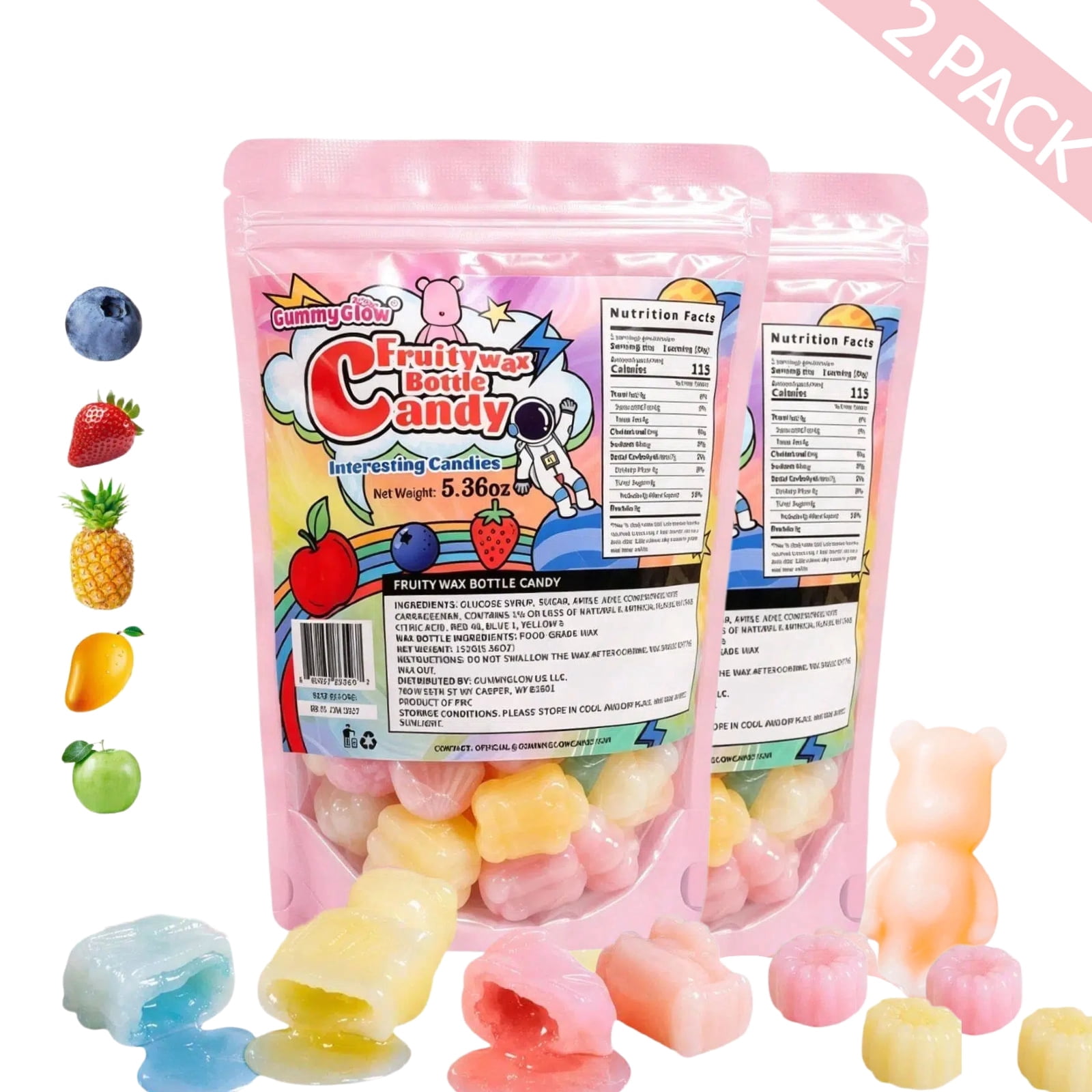 GummyGlow Wax Candy, Fruity Jelly Filling Chewy Candy Snack, 5.36