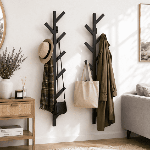 Gumnay 2 Pack Wall Mounted Coat Rack, 37.8" Black Metal Coat and Hat Hooks