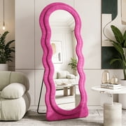 Gumnay Full Length Floor Mirror, 63"x24" Arched Wavy Standing Mirror, Flannel Body Mirror Pink