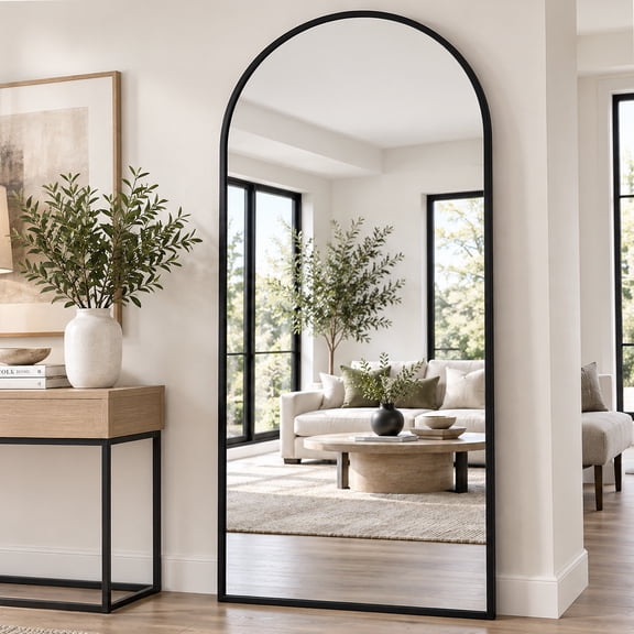 Gumnay Arched Full Length Mirror, 76"x34" Full Body Floor Mirror, Standing Mirror (Black)