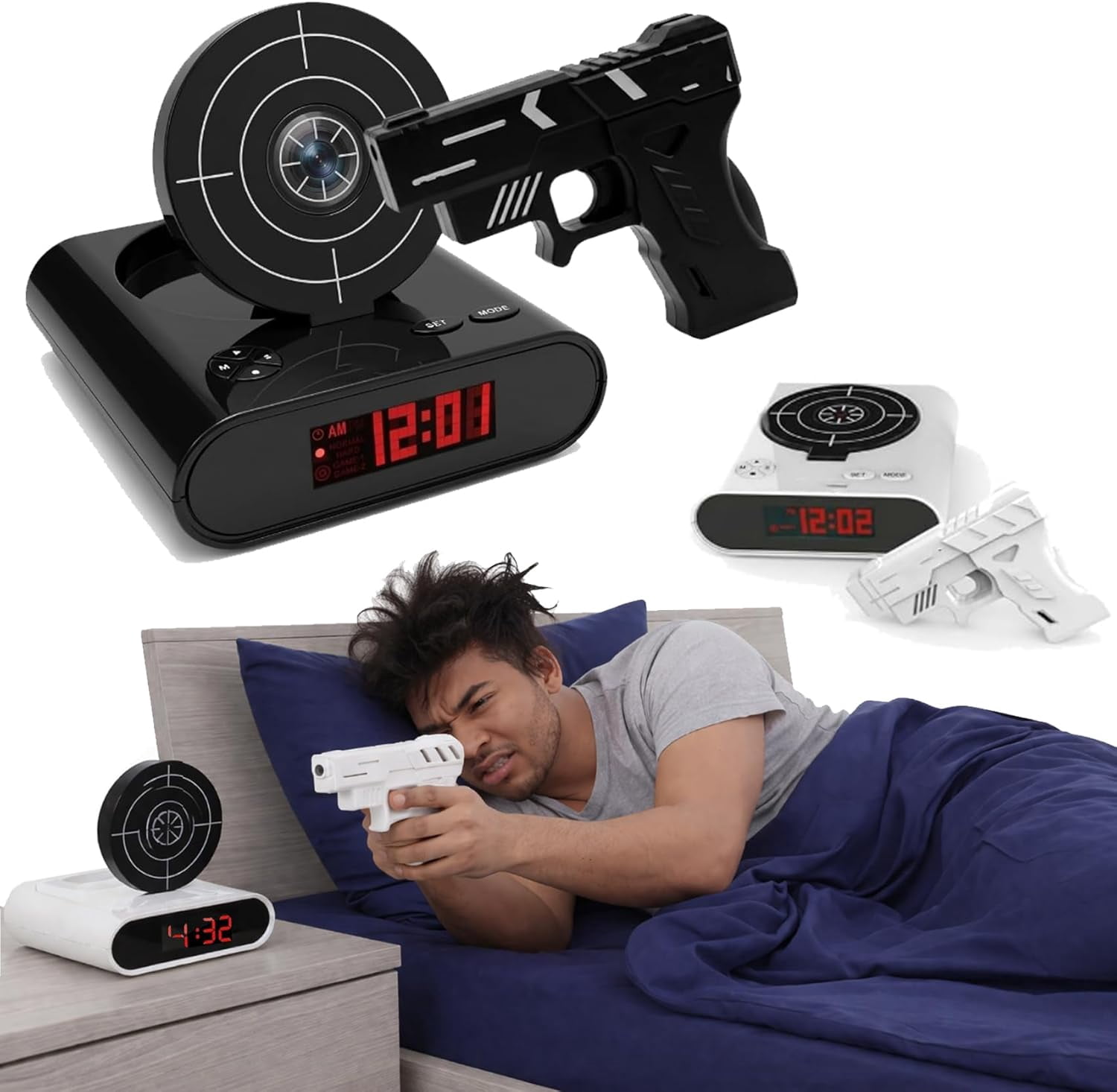 Gun Alarm Clock, Shot Timer, Shooting Timing Clocks, Display Ringtones Customization, Modern Target Creative Clocks, Shoot the Target to Shut It Off, Built for People Who Hate Mornings (Black)