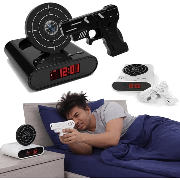 Gun Alarm Clock, Shot Timer, Shooting Timing Clocks, Display Ringtones Customization, Modern Target Creative Clocks, Shoot the Target to Shut It Off, Built for People Who Hate Mornings (Black)