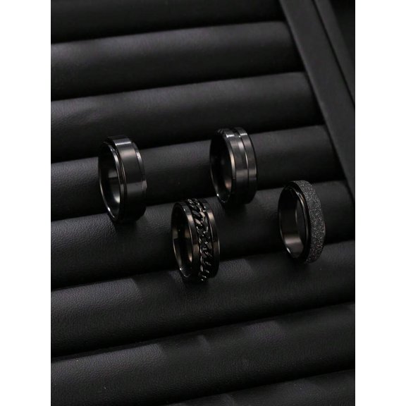 Gun Black Stainless Steel Spinner Ring Set 4 Pieces