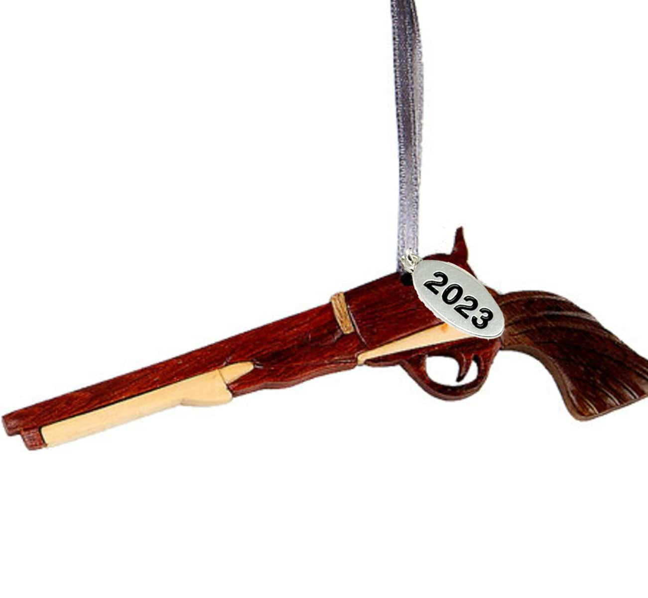 Gun Christmas Ornament 2023 TwoTone Wood Pistol Ornament Intarsia