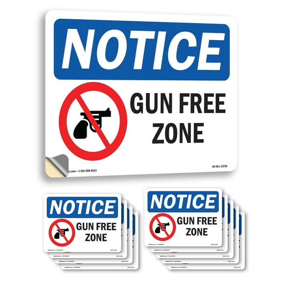 Gun Free Zone OSHA Notice Vinyl Decal Label 14 Inch x 10 Inch - 10 Pack