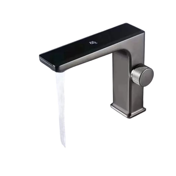 Gun Grey Smart Sensor Basin Faucet, Digital Display Screen Hot Cold Water Mixer Tap, Vanity Touchless Faucet For Bathroom Basin - Modern Design