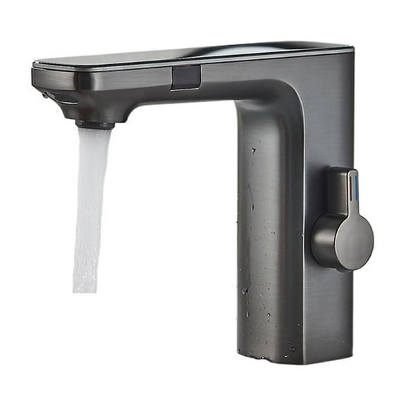 Gun Grey Smart Sensor Basin Faucet, Digital Display Screen Hot Cold Water Mixer Tap, Vanity Touchless Faucet For Bathroom Basin - Modern Design