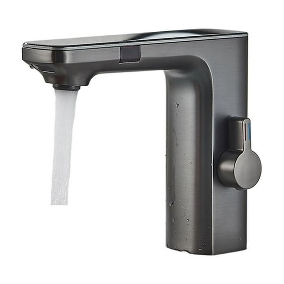 Gun Grey Smart Sensor Basin Faucet, Digital Display Screen Hot Cold Water Mixer Tap, Vanity Touchless Faucet For Bathroom Basin