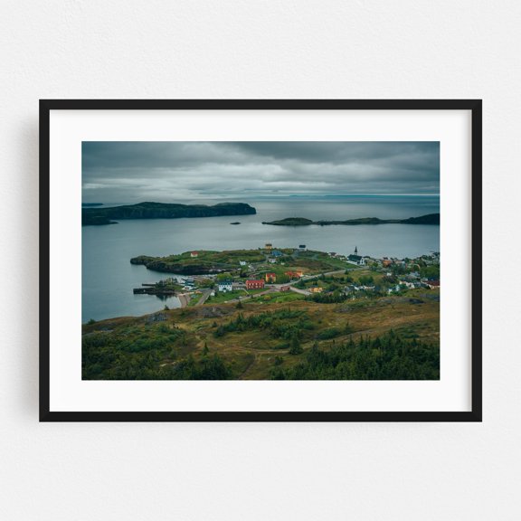Gun Hill View, Trinity - Trinity Bay Newfoundland and Labrador Canada Photography Coastal Landscape Ocean Rural Scenic Nature Harbor Black Framed Wall Art Print 12 x 18 inches