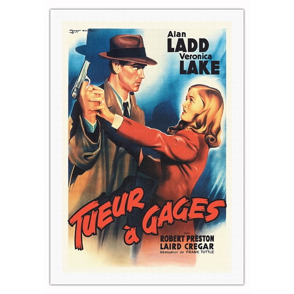This Gun For Hire (Tueur å Gages) with Robert Preston - Vintage French Movie Poster by Roger Soubie c.1942 - Fine Art Rolled Canvas Print (Unframed) 27in x 40in