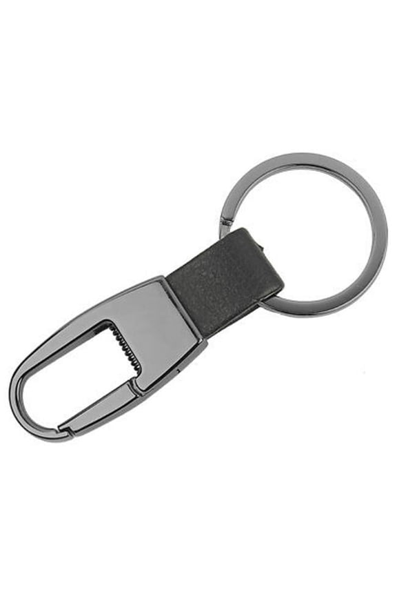 Gun Metal Clip & Leather Strap Keychain with Oxidized Finish