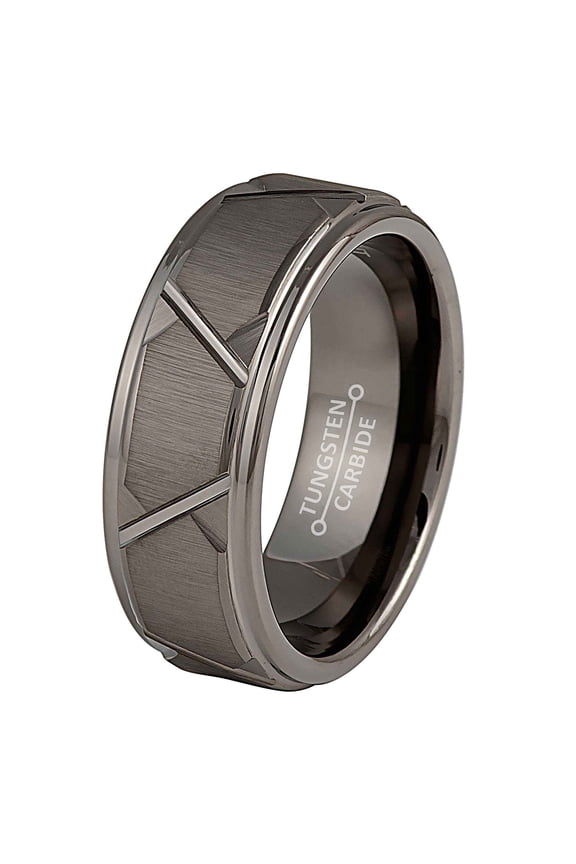 Mens Gunmetal Tungsten Carbide Ring, Trapezoid Design Engagement Band 8MM