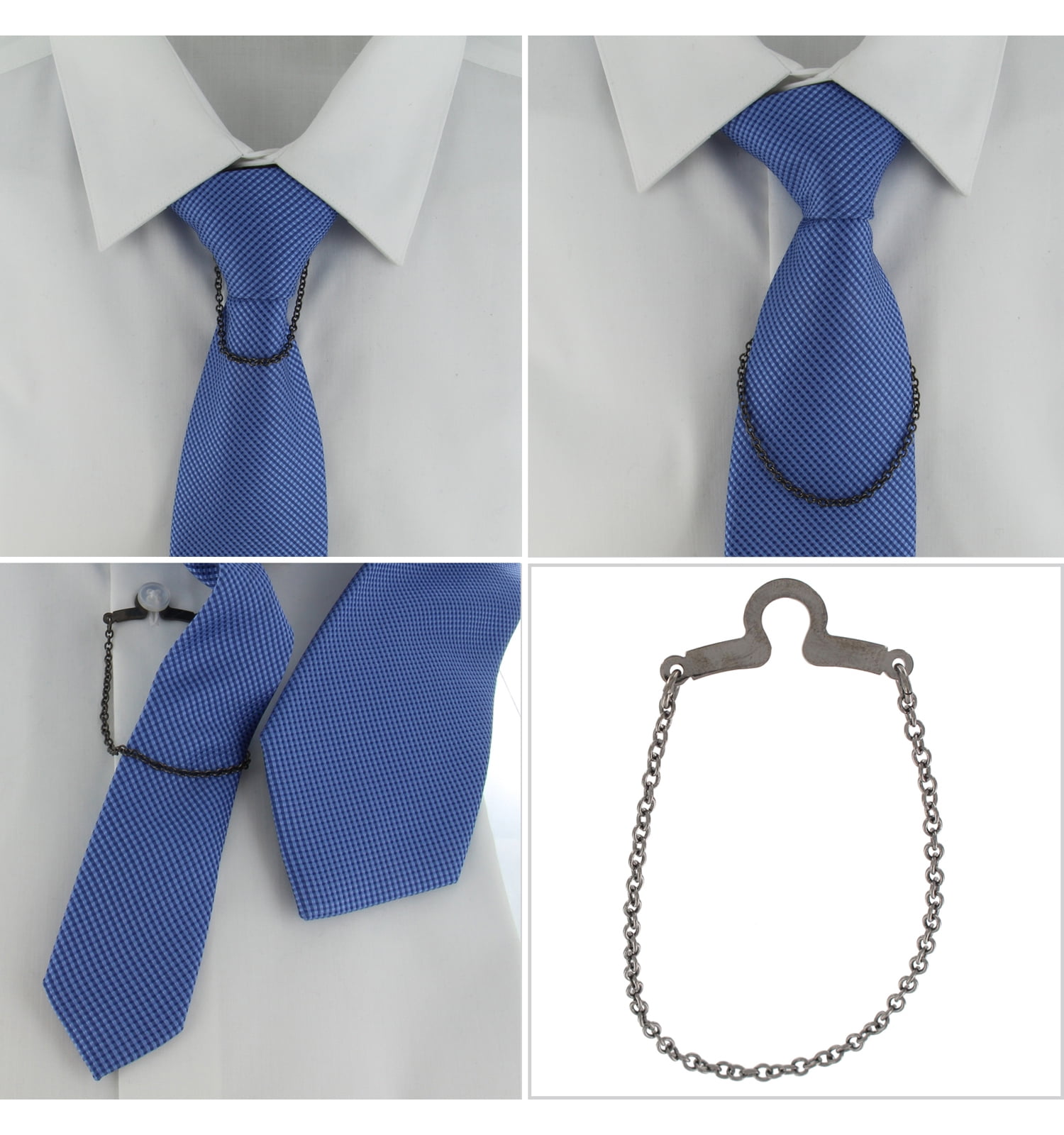 Gun Metal Tone Cable Link Tie Chain Button Hole Attachment Mens Adult ...
