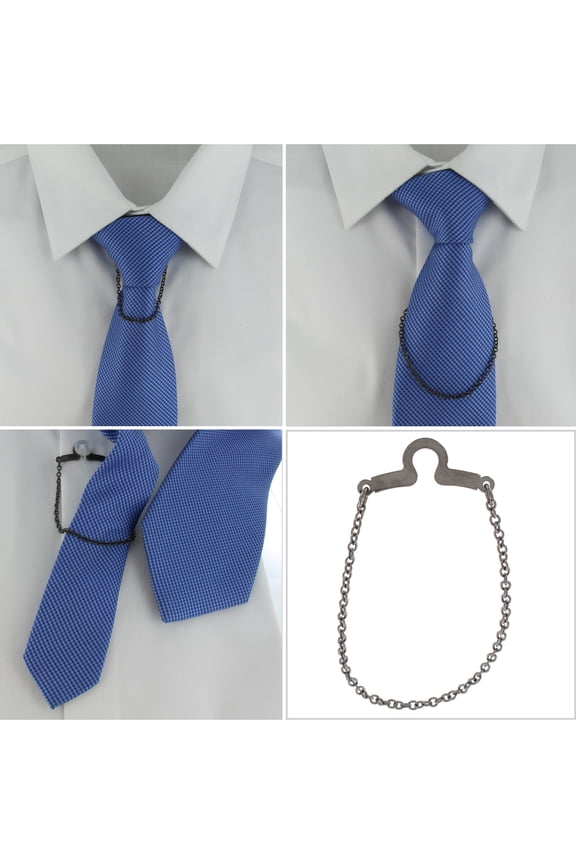Gun Metal Tone Cable Link Tie Chain Button Hole Attachment Mens Adult Male