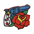 thumbnail image 1 of Gun Pistol & Rose Patch Right Facing Artist Reed Embroidered Iron On Applique, 1 of 1