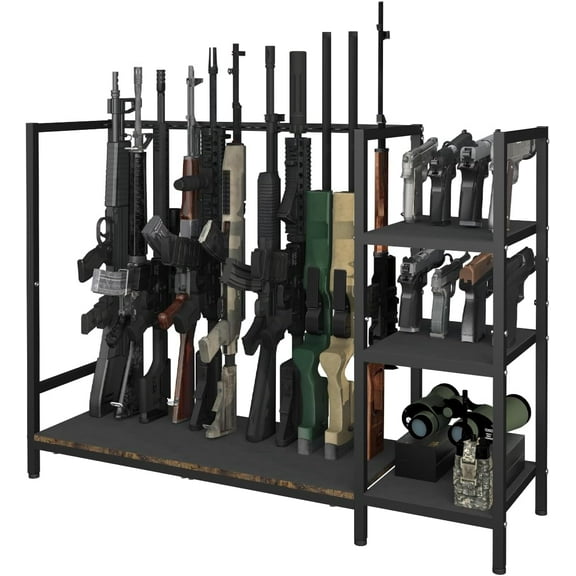 Gun Rack, Floor Standing Rifle Stand with Pistol Shelves, Vertical Shotgun Storage Holder Display Racks Indoor with Padding for Home or Garage, Hold up to 11 Long Guns and 8 Handguns, Black