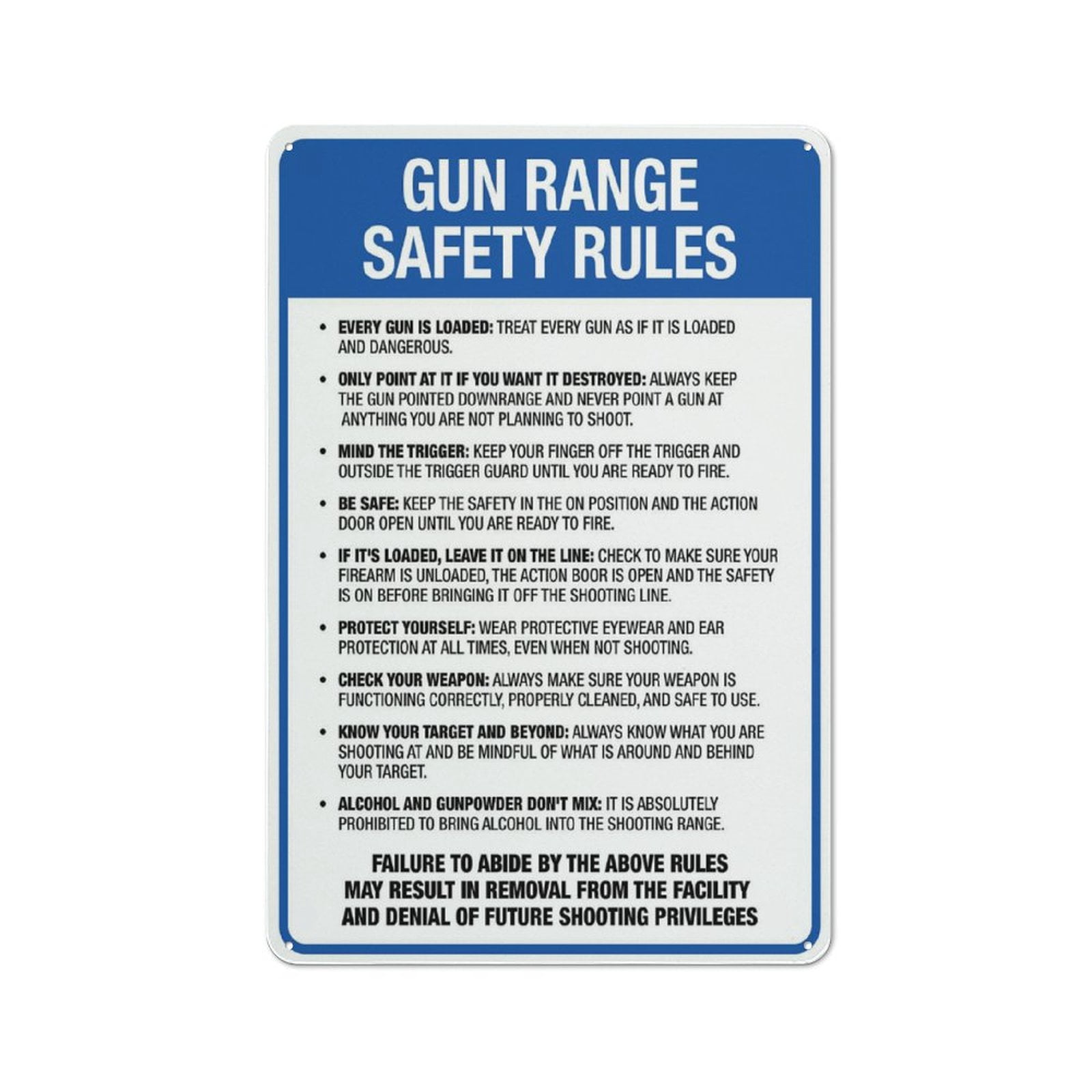 Gun Range Safety Rules 1 Sign 12 X 8 Inches Reflective Aluminum Metal ...