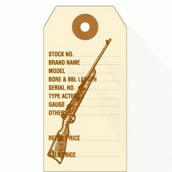 Gun and Rifle ID Tags. Preprinted in Brown Ink on Manila Stock, with Reinforced Eyelet. Each Tag is Pre-Strung. Tag Size: 3 3/4" x 1 7/8". FREE Shipping. 500 Tags