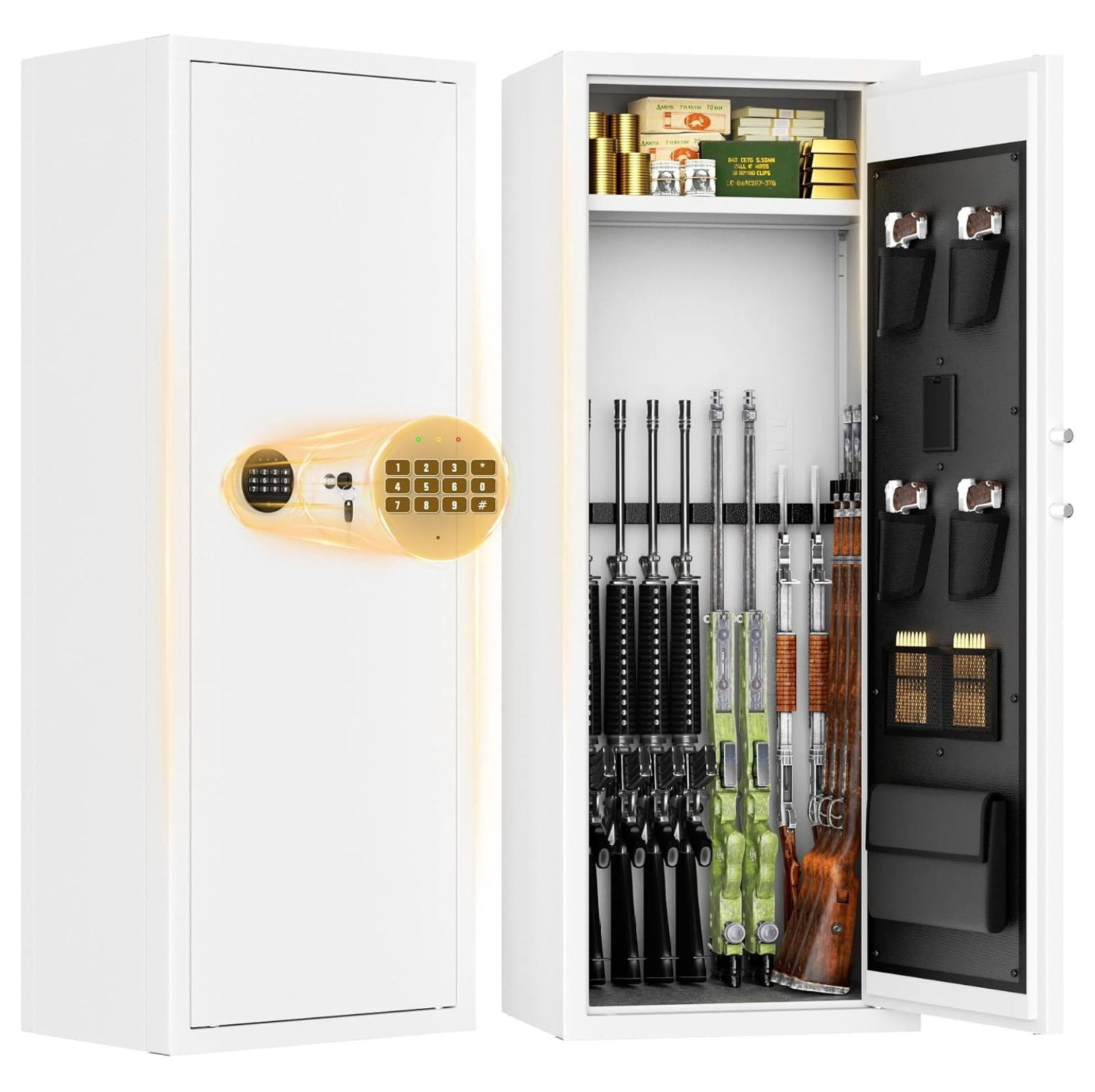 Lockable Rifle Racks Gun for Rifles and Pistols, 12-15 Long Storage Cabinet with Digital ...