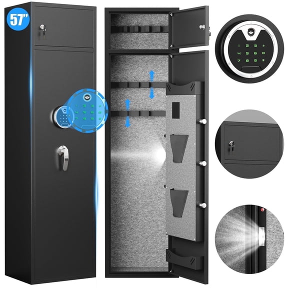 Omethey 5-7 Digital Large Gun Safe Shotgun Safe with Separate Lock Box, Gun Storage Cabinet with Pistol Bag & Metal Storage Box