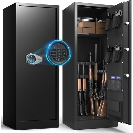Gun Safe, 10-12 Gun Cabinet with Removable Shelf, Large Long Gun Safe for Rifles and Pistols with Digital Backlit Keypad, Quick Access Big Gun Locker with Dual Alarm,  Safes for Home