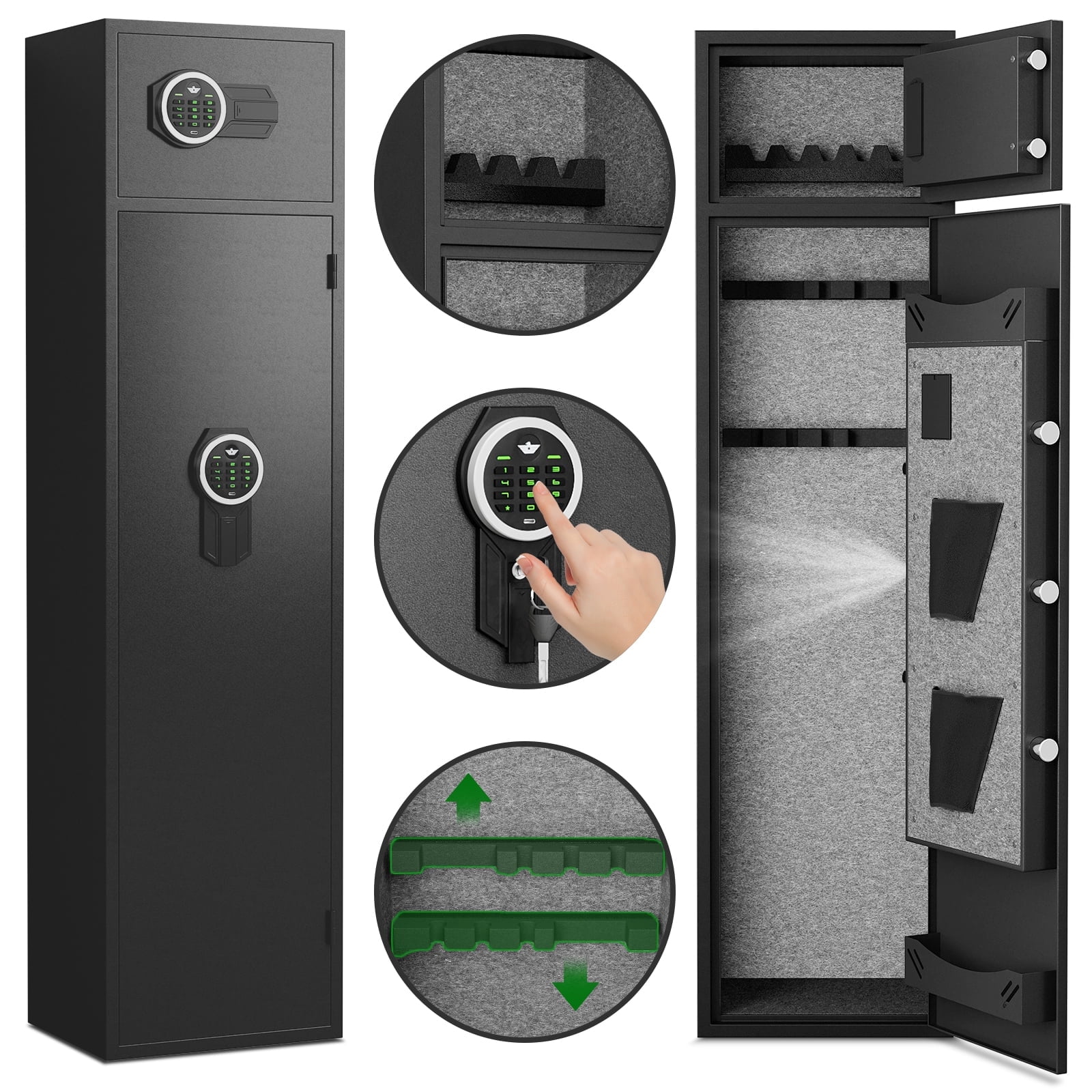 Gun Safe, 4-5 Gun Safes for Home Gun Safe for Handgun, Quick Access Gun Safe for Handgunand Shotguns with Adjustable Gun Support & Removable Shelf
