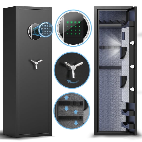 Gun Safe, 4-5 Long Gun Safes, Quick Access Digital Gun Storage Cabinets for Shotguns with LED Light & Removable Shelf, Shotgun Safe with Dual Alarm & Mute Mode