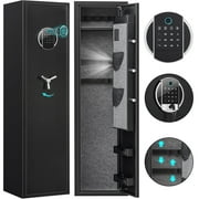 Gun Safe, Biometric Fingerprint 3-5 Long Gun Safes for Guns and Pistols, Quick Access Gun Storage Cabinets for Shotguns with LED Light & Removable Shelf