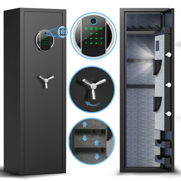 Gun Safe, Biometric Fingerprint 3-5 Long Gun Safes for Guns and Pistols, Quick Access Gun Storage Cabinets for Shotguns with LED Light & Removable Shelf