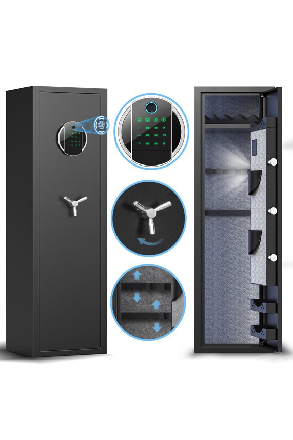 Gun Safe, Biometric Fingerprint 3-5 Long Gun Safes for Guns and Pistols, Quick Access Gun Storage Cabinets for Shotguns with LED Light & Removable Shelf