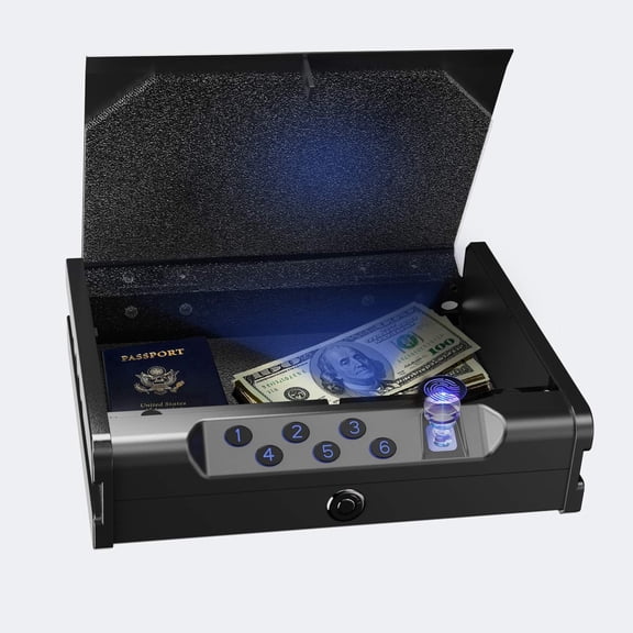 Gun Safe,Biometric Pistol Safe Gun Locker Box with Control and Fingerprint 5-Quick Access Unlock, Gun Case Handgun Safe for 2-3 Pistols,Black