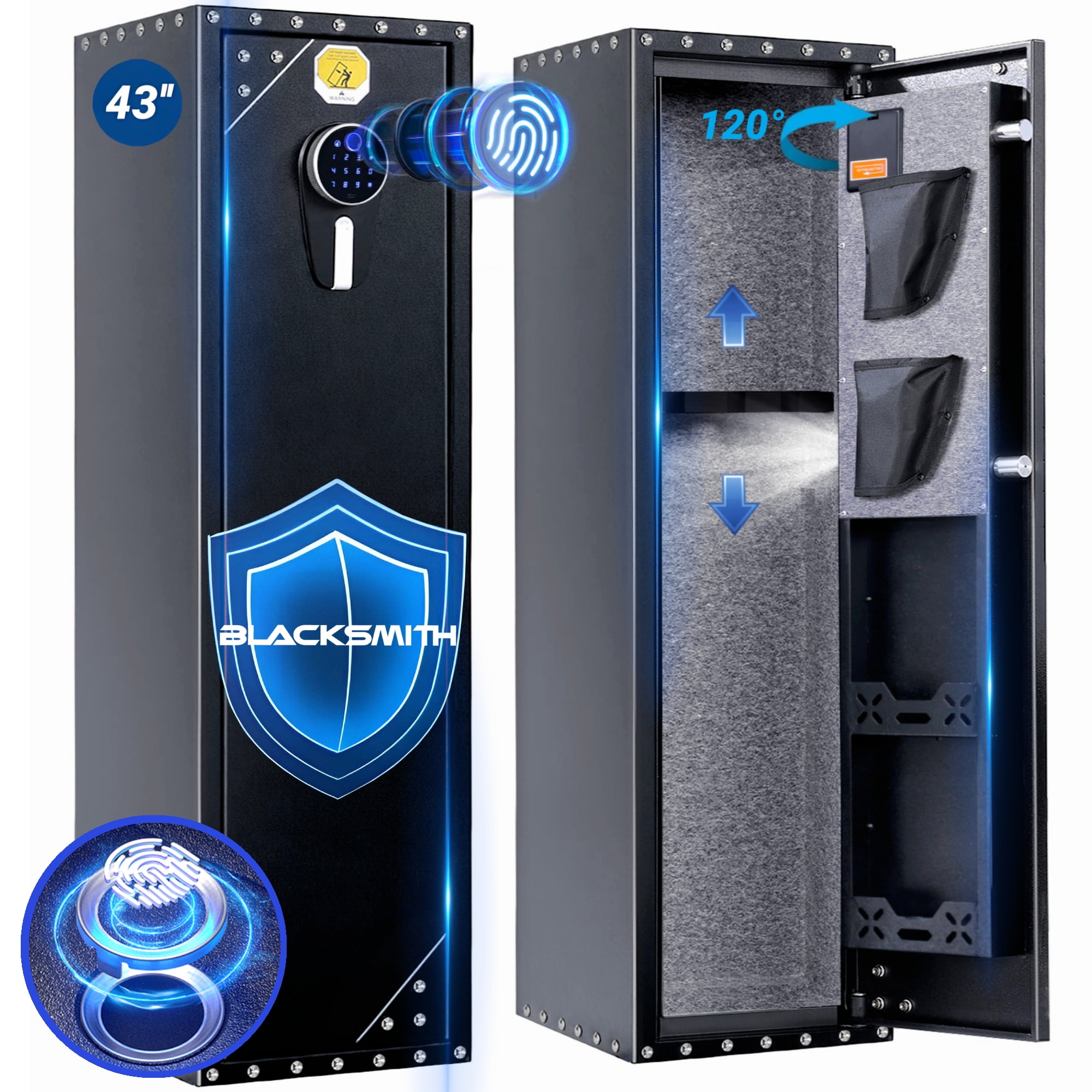 Gun Safe,Blacksmith Biometric 5 Gun Safes for Rifles and Shotguns with Side Pockets and Removable Storage Shelf,Fingerprint Quick Access Rifles Safes Gun Cabinet - Walmart.com